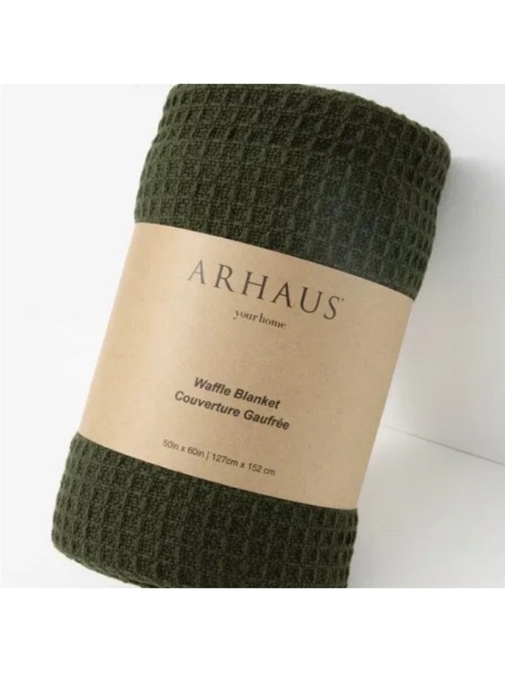 Arhaus Waffle Blanket 100% Cotton Throw 50x60 Forest Green New in Package - Picture 2 of 8